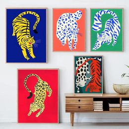 Schilderijen Nordic Rood Blauw Groen Tijger Luipaard Poster Canvas Schilderij Abstract Animal Wall Art Prints Foto Slaapkamer Woondecoratie