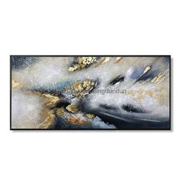 Schilderijen Nordic Wall Art Gouden Olieverfschilderij Abstract Goud Blauwe Textuur Grote Salon Interieur Thuis Drop Delivery Dhuv3