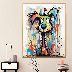 Peintures peinture par numéros pour adulte abstrait chien goutte toile peinture à l'huile numéro décor à la maison