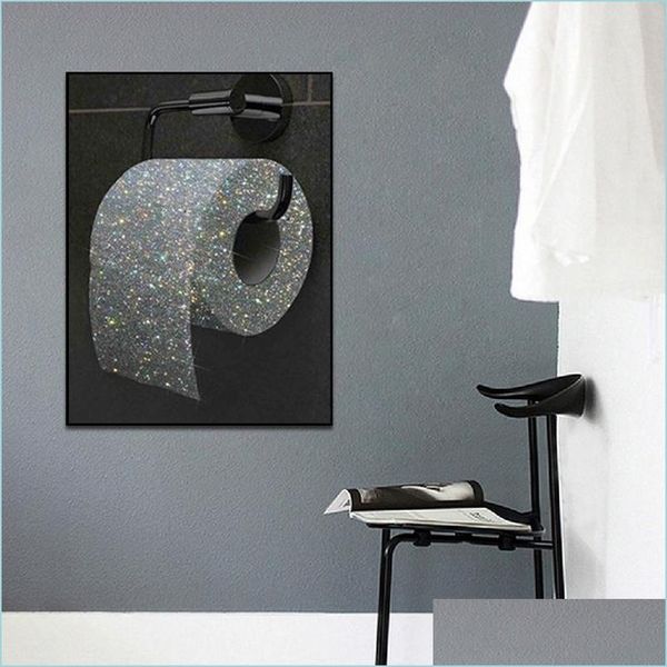 Peintures Peintures drôle brillant papier toilette toile peinture mur art abstrait noir photo affiche impression papier peint salon décor otqxy