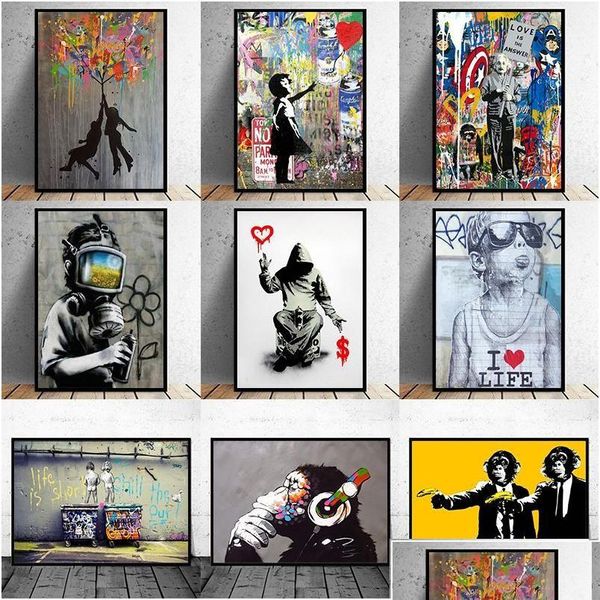 Peintures Peintures Funny Street Art Banksy Iti Wall Arts Toile Peinture Affiche et impression Cuadros Photos pour la décoration intérieure No Drop Del Dhbey