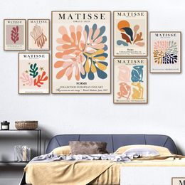 Peintures peintures Matisse Colorf Leaf Résumé Girl Curve Courbe Mur Toile Peinture Nordic Affiches et Imprimés Images pour Living Ro DHB1P