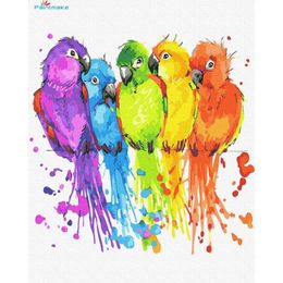 Peintures Paintmake Animal DIY Peinture par numéros Coloré Perroquet Huile Toile Peinture Maison Chambre Décoration Art Picture289n