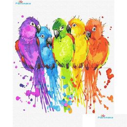 Schilderijen Paintmake Dier Diy Verf Door Getallen Colorf Papegaai Olie Canvas Schilderij Thuis Kamer Decoratie Kunst Foto Drop Delivery Dhmng