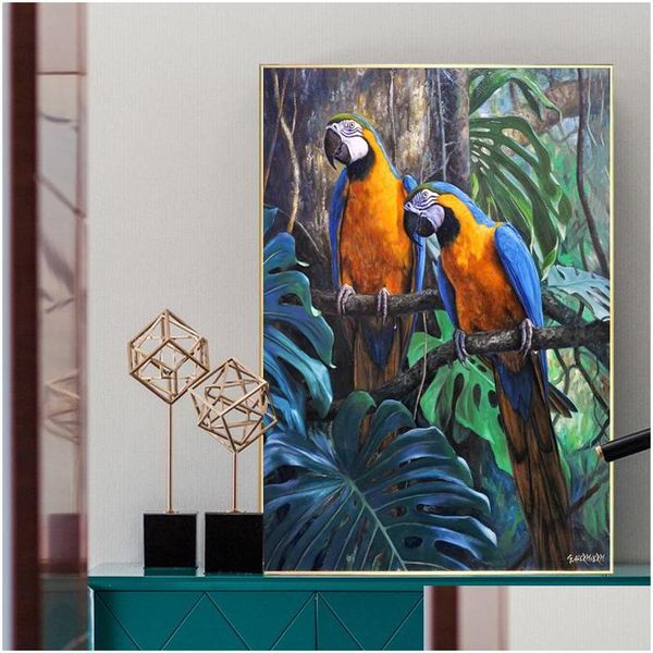 Pinturas Impresiones de loros Pintura en lienzo Arte de la pared para la sala de estar Decoración del hogar Cartel de animales Imagen Colorf Bird Cuadros Sin marco Dhdia