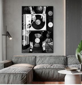 Peintures Photo Noir Blanc Mur Photo Classique Musique CD Salon Décor Vinyle Disques Amoureux Mur Art Toile Peinture Nordique Affiche Et Impression Vintage sans Cadre