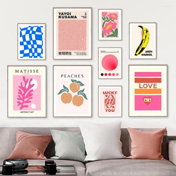 Pinturas Pink Bauhaus Matisse Yayoi Kusama Peach Banana Wall Art Canvas Pintura Pósters e impresiones Imágenes para la decoración de la sala de estar