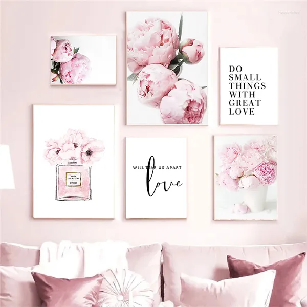 Pinturas Pink Flower Bud Poster Wall Art Canvas Pintura Cita Planta Impresión Nórdica Moda Moderna Decoración para el hogar Imagen para diseño de dormitorio