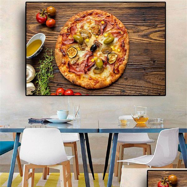 Peintures Pizza Légumes Cuisinage Supplie Cuisine Canvas Peinture Cuadros Affiches et imprimés Restaurant Wall Art Food Picture Living Dhkot