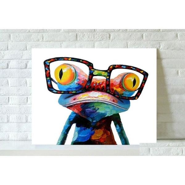 Pinturas Arte pop pintado a mano dibujos animados animal lienzo pintura al óleo sala de estar decoración del hogar pinturas modernas gafas rana f dhpxg