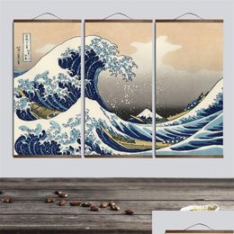 Peintures Affiches et impressions Peinture Mur Art Style japonais Ukiyo E Kanagawa Surf Toile Photos pour salon 210310 Drop Delive Dhrqz