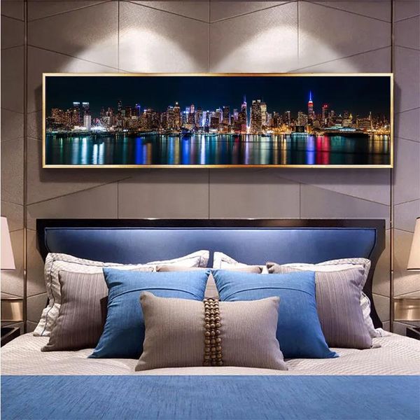 Pinturas, carteles, impresiones, paisaje nocturno de la ciudad de Nueva York, cuadros de pared para sala de estar, impresión de arte moderno, cuadros decorativos de pared de gran tamaño