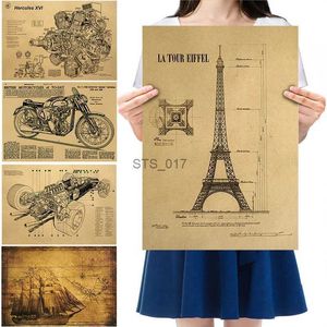 Schilderijen Posters Raket Motorfiets Mechanische Structuur Foto Retro Kraft Poster Home Decor Schilderen Muurstickers Lijmloos