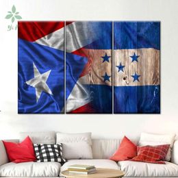 Schilderijen Puerto Rico en Honduras Vlag Multi Panel 3 Stuk Canvas Wall Art Home Decoratie Olieverfschilderij250k