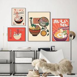 Schilderijen Ramen Noedels Met Eieren Canvas Poster Japanse Vintage Sushi Voedsel Schilderij Retro Keuken Restaurant Muur Kunst Decoratie 235x