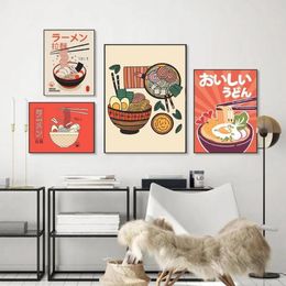 Schilderijen Ramen Noedels Met Eieren Canvas Poster Japanse Vintage Sushi Voedsel Schilderij Retro Keuken Restaurant Muur Kunst Decoratie 198n