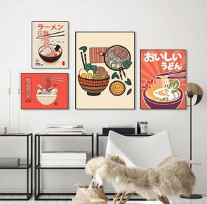 Schilderijen ramen noedels met eieren canvas poster Japanse vintage sushi eten schilderen retro keuken restaurant muur kunstdecoratie 7573888