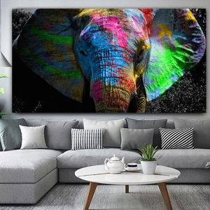 Peintures Reliabli Coloré Éléphant Africain Toile Peinture Mur Art Animal Huile Énorme Taille Impressions Affiches pour Salon 210r