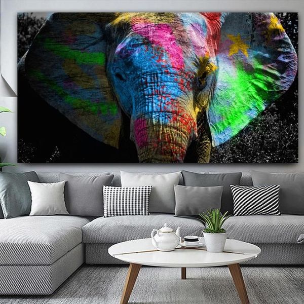 Peintures Reliabli Coloré Africain Elephant Toile Peinture Mur Art Animal Huile Énorme Taille Prints Affiches pour Living Room299H