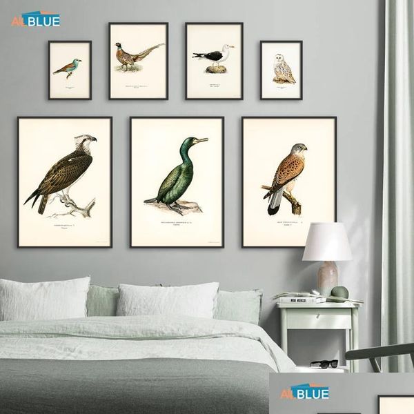 Peintures Rétro Oiseaux Affiche Et Imprimer Vertébré Toile Peinture Cormoran Oiseau Mur Photo Réalisme Art Mural Décor À La Maison Pour Livin Dh5Zn