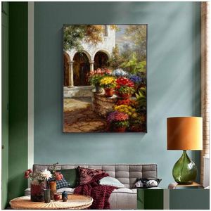 Schilderijen Retro Tuin Landschap Bloem Olieverfschilderij Nordic Poster Wall Art Foto Voor Woonkamer Home Decoratie Othe1