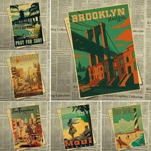 Schilderijen retro poster muur sticker San Francisco Hawaii landschap hoge kwaliteit bar woninginrichting muurschildering