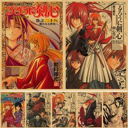 Peintures Rurouni Kenshin Affiche Décor Pour La Maison Affiches Anime Chambre Mur Photo Papier Kraft Rétro Et Impressions Art Bar 4K HD