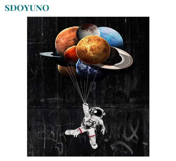 Pinturas SDOYUNO 60x75 cm Pintura por números Astronauta espacial Imágenes de bricolaje para adultos Sin marco Digital sobre lienzo Gift1547806