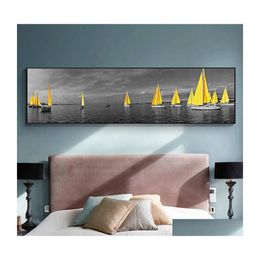 Schilderijen Sea Yellow Boat Bridge Tower Posters en print Landscape Pictures for Home Canvas Painting Wall Art Living Room Decoratio DH9GC