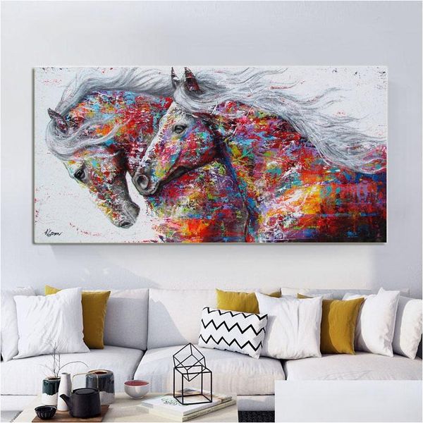 Pinturas desinteresadamente arte animal dos caballos de carreras lienzo de pintura im￡genes de pared para sala de estar estampados abstractos modernos carteles ca￭da dhcdr