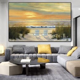 Peintures Sunset Sandy Beach Affiches et impressions Mer Paysage Toile Peinture Mur Art Photos pour salon Décor côtier No F315T