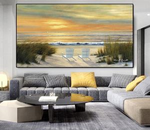 Pinturas Puesta de sol Playa de arena Pósteres e impresiones Paisaje marino Lienzo Pintura Arte de la pared Imágenes para la sala de estar Decoración costera No F5117636