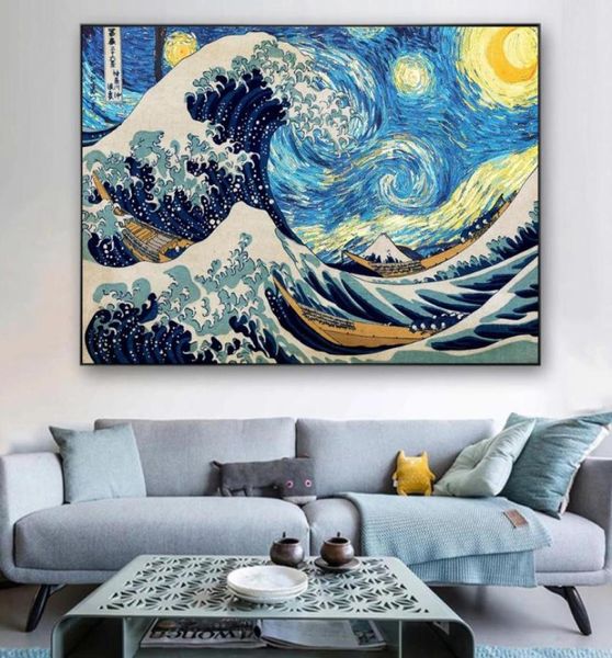 Pinturas La gran ola de Kanagawa lienzo en carteles artísticos de pared e impresiones cuadros de paisajes marinos famosos clásicos Cuadros6616150