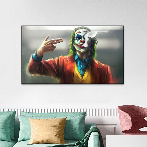 Peintures The Joker Smoking Affiche et impression Iti Art Creative Film Peinture à l'huile sur toile Image murale pour salon Décor Drop Del Dhkfm
