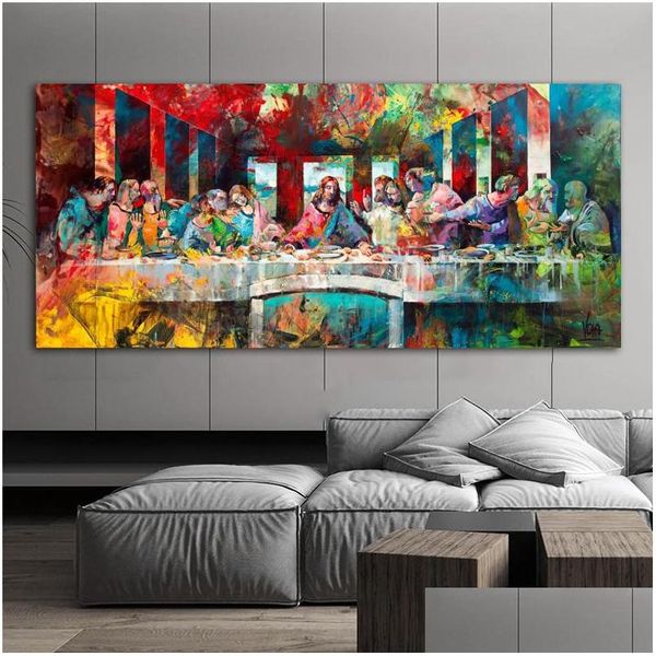 Pinturas La última cena Impresiones en lienzo Cuadros de arte de pared para sala de estar Decoración para el hogar Decoraciones para interiores Retrato abstracto Famoso Pai Dhdnt