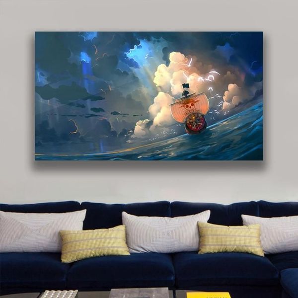 Peintures Mille Sunny Ship Anime Manga Poster Encadré Cadre en bois Toile Mur Art Décoration Prints Dortoir Accueil Chambre Décor Pai226V