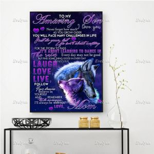 Schilderijen Aan Mijn Amaring Zoon Moeder Wolf Poster Woonkamer Decoratie Home Decor Prints Muur Kunst Canvas Uniek Cadeau Drijvend Frame349t