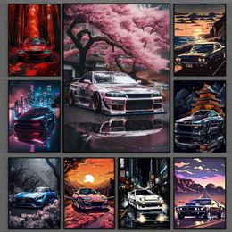 Schilderijen Trending Cars Retro Poster Nissan Skyline Supercar Beroemde GTR Auto Modern Wall Art Foto Canvas Schilderij Print Room Home Decor