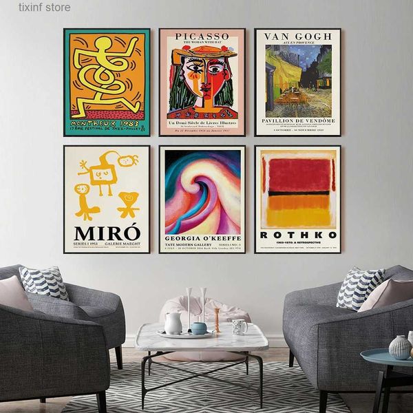 Pinturas Van Gogh Retro Poster Picasso OKeeffe Arte abstracto Impresión Joan Miro Lienzo Pintura Matisse Imagen de la pared Sala de estar Decoración del hogar T240309