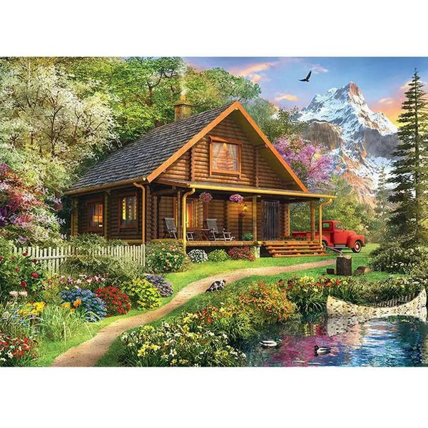Pinturas Casa de pueblo Diamante completo DIY 5D Pintura Bordado Punto de cruz Kit de arte 231205