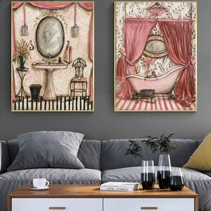 Schilderijen vintage Franse stijl armoedige Victoriaanse badkuip canvas schilderij prints badkamer muur kunst decor foto's posters esthetische kamer december 230823