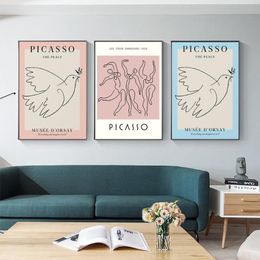 Pinturas Vintage Picasso Wall Art Print Imágenes Resumen Animal Posters Línea de danza Lienzo Pintura Minimalista Adolescente Chica Dormitorio 353B
