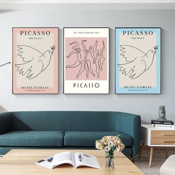 Peintures Vintage Picasso Wall Art Print Photos Abstrait Animal Posters Dance Line Toile Peinture Minimaliste Teen Girl Chambre 341L