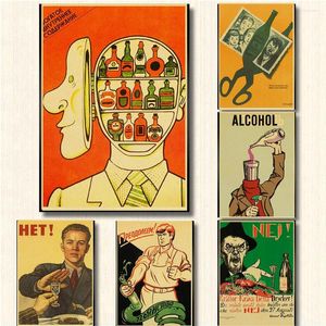 Peintures Vintage URSS soviétique anti-alcool rétro affiche papier kraft imprime image claire chambre bar maison art peinture autocollant mural