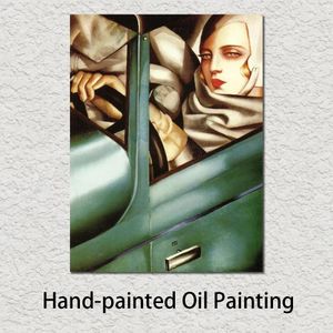 Schilderijen Muurkunst Olieverfschilderij Abstract Tamara in de groene auto Handgeschilderde canvasafbeelding voor thuismuurdecoratie