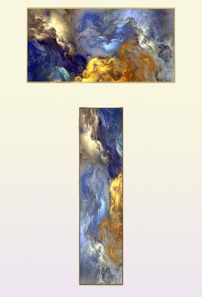 Pinturas Wangart Colores abstractos Lienzo irreal Póster Paisaje azul Arte de la pared Pintura Sala de estar Modo colgante de pared qyluii packi1849638