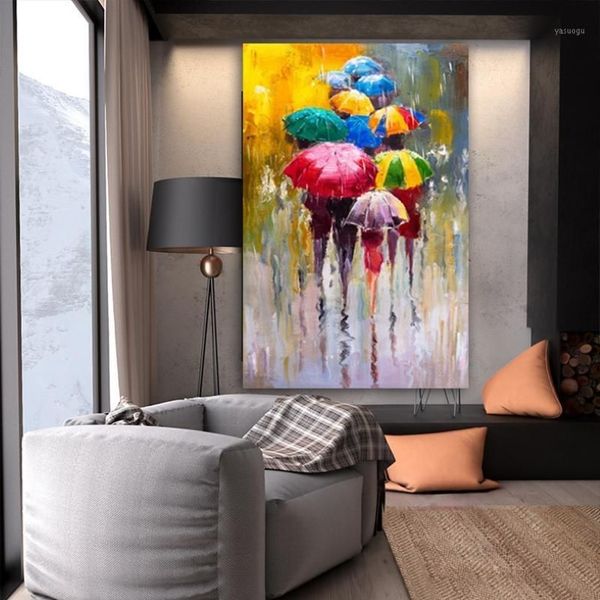 Peintures Wangart Portrait abstrait Huile Impression sur toile Art Prints Fille tenant une peinture de parapluie pour Room304K