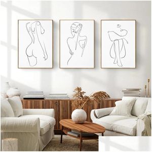 Peintures Femme Une Ligne Ding Art Toile Peinture Abstraite Femme Nue Figure Affiche Corps Minimaliste Imprimer Nordique Pour La Décoration Intérieure Dro Dhaw1