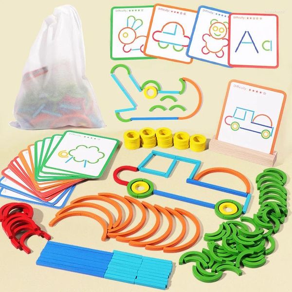 Peintures en bois bâtons et anneaux créatifs Puzzle jeu d'intelligence Montessori jouets éducatifs de la petite enfance pour les enfants de 3 ans