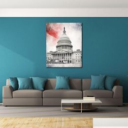 Peintures de renommée mondiale Bâtiment américain Capitol Colorf Script art art toile Impression d'image affiche pour la salle de bureau Mur déco DHR38